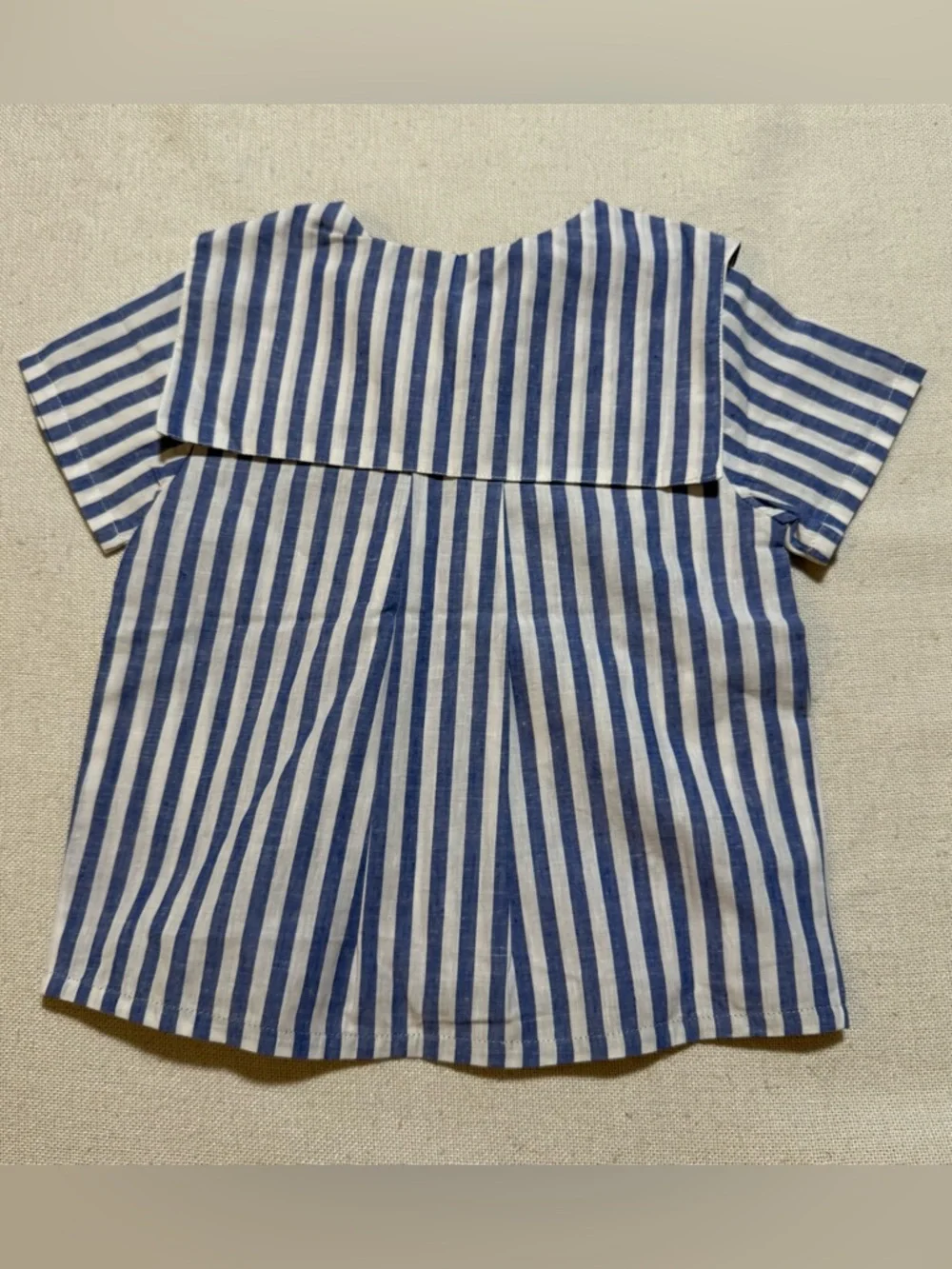 Loir Lorette Cotton Linen‎ Blue & White Striped Button Down Top Baby 12 Months